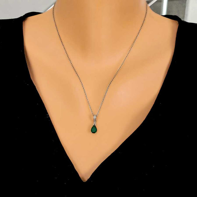 925 Sterling Silver Teardrop Synthetic Emerald Necklace