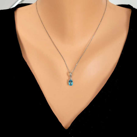 Premium 925 Sterling Silver Oval Aquamarine Necklace