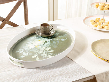 Durable White Plastic Serving Tray - Modern Oval Style