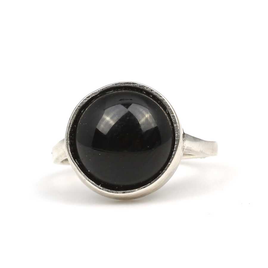 925 Sterling Silver Round Onyx Solitaire Ring