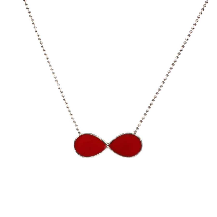 Professional 925 Sterling Silver Red Enamel Infinity Necklace
