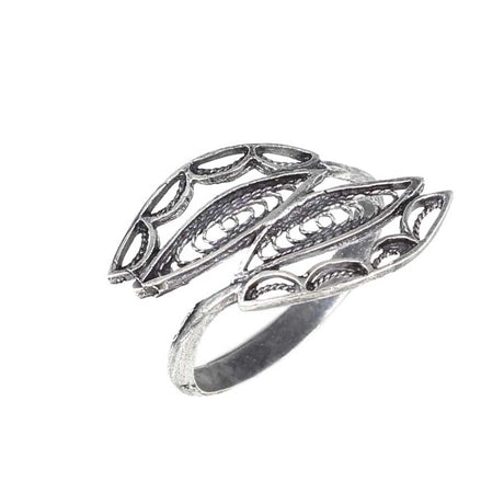 925 Sterling Silver Filigree Leaf Ring - Artisan Crafted Design