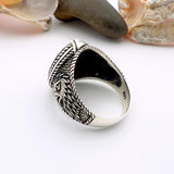 Eagle Detailed Men's Black Zircon Stone Silver Ring