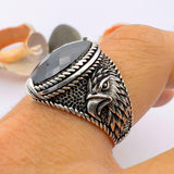 Eagle Detailed Men's Black Zircon Stone Silver Ring - TryAladdin