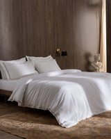 Double Size 100% Cotton Washed Duvet Cover Set - Linen-Look White & Beige Bedding