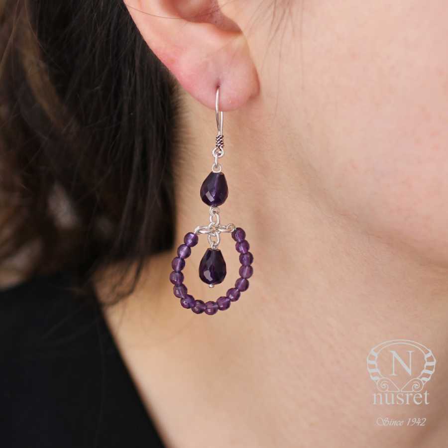 Vibrant Amethyst Teardrop Hoop Earrings in 925 Sterling Silver
