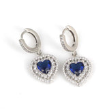 Professional Sterling Silver Double Row Heart Sapphire Earrings