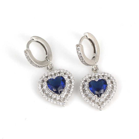 Professional Sterling Silver Double Row Heart Sapphire Earrings