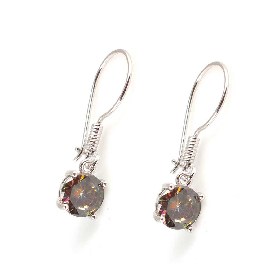 Sterling Silver Round Mystic Topaz Dangle Earrings - Vibrant Gemstone