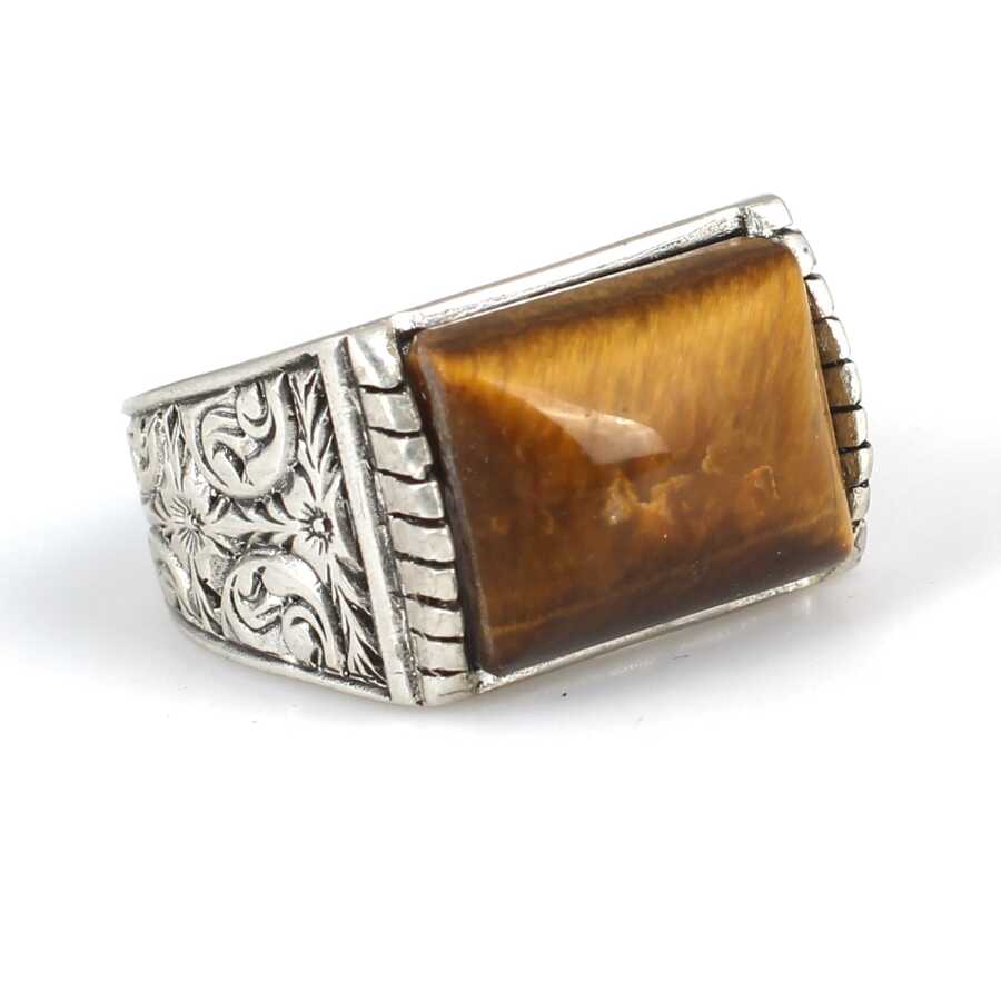 Sterling Silver Tiger Eye Ring - Rectangular Statement Design