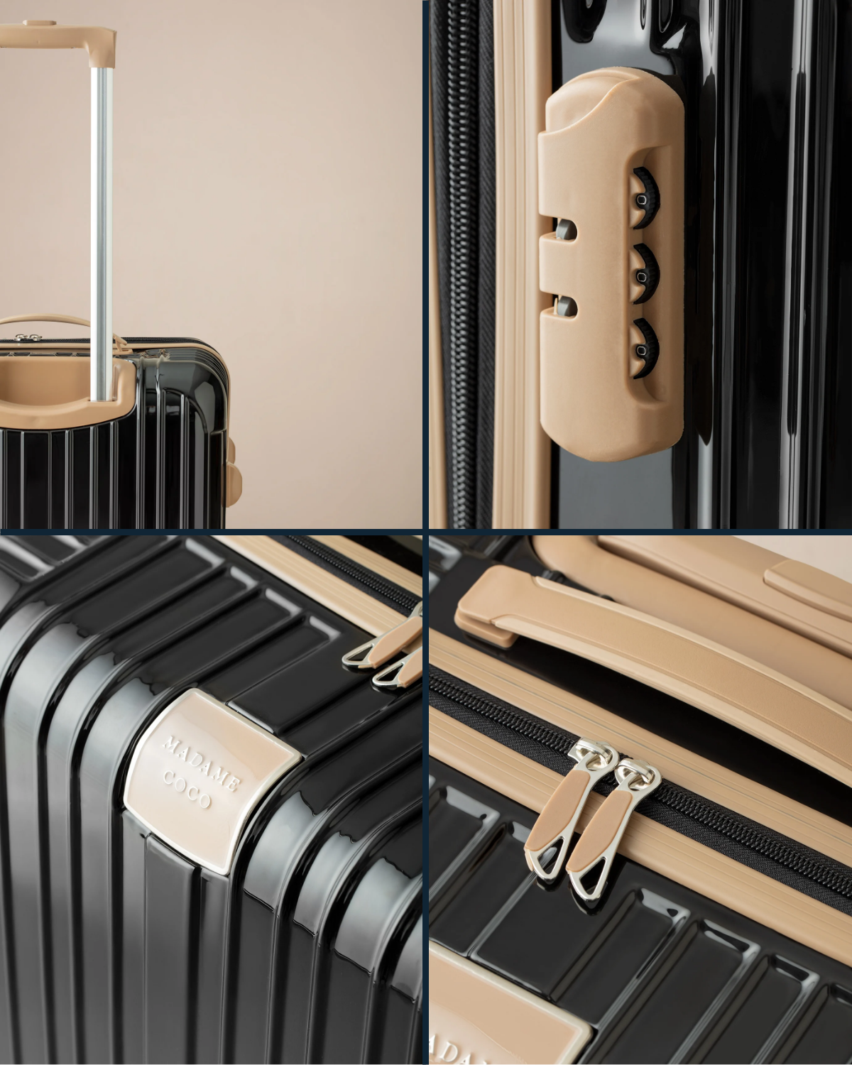 Polycarbonate Suitcase - Modern Black & Beige Medium Travel