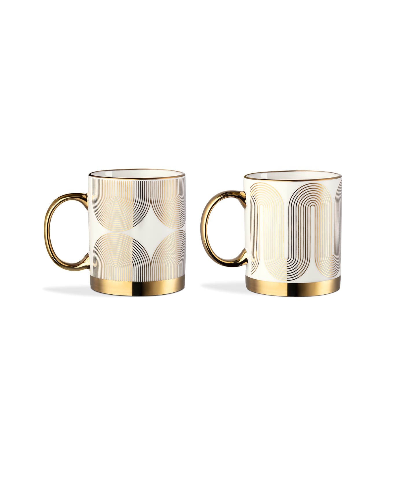 New Bone China 2-Piece Cup Set - Aere Gold Accent Design