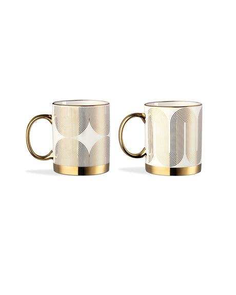 New Bone China 2-Piece Cup Set - Aere Gold Accent Design