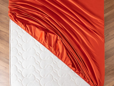 King Size Satin Fitted Sheet - Soft Orange Bedding