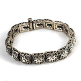 925 Sterling Silver Bracelet - Oxidized Square Daisy Link Design