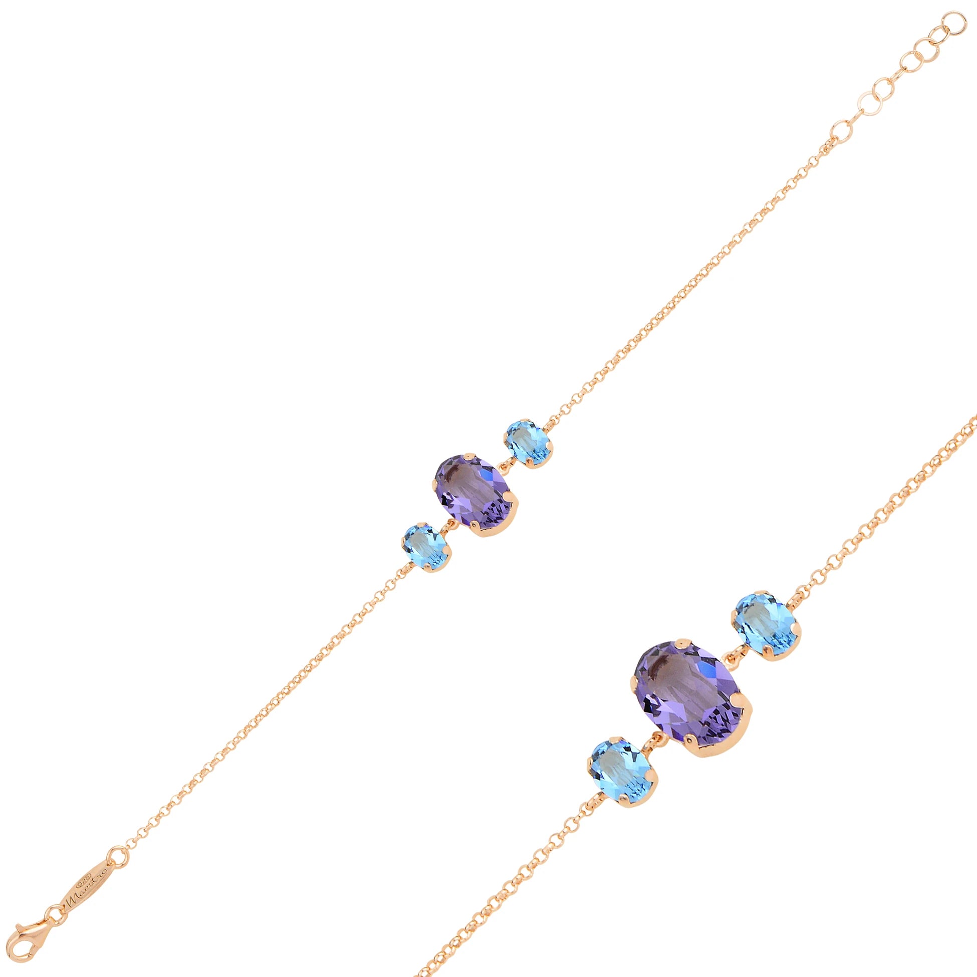 Náramek z rhodiovaného stříbra s růžovým zlatem a krystaly Swarovski