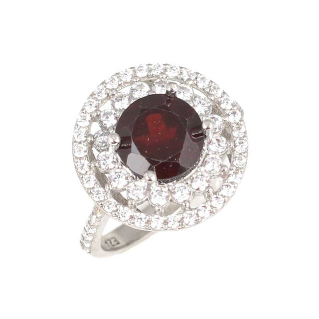Sterling Silver Garnet Double Halo Ring