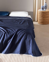 Twin Size 100% Cotton Pique Blanket, Piped Edge - Navy & White