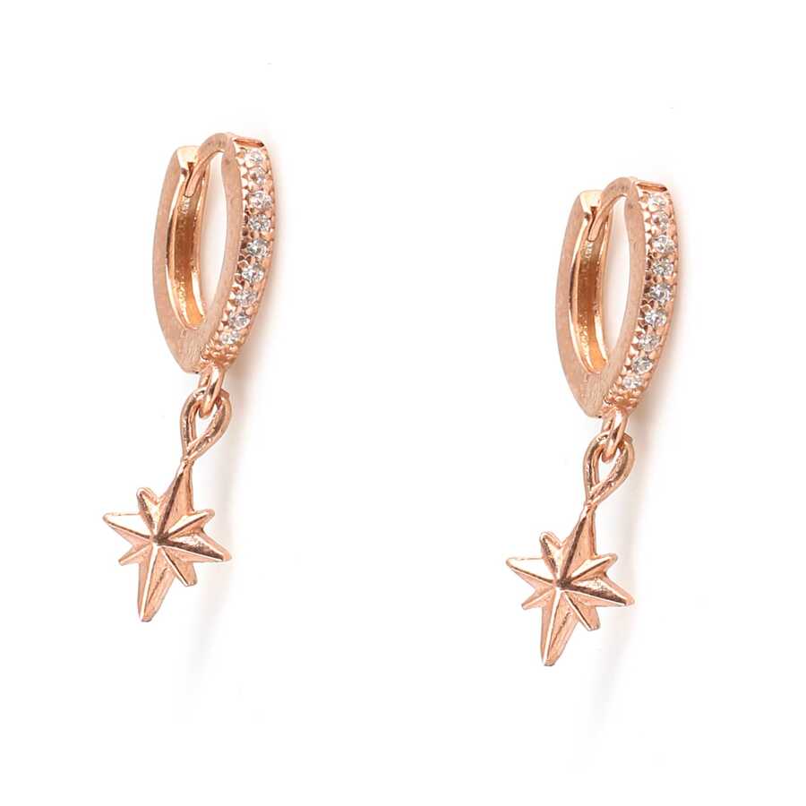 Premium 925 Sterling Silver North Star Stone Hoop Earrings
