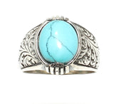 925 Sterling Silver Men's Ring - Oval Turquoise Engraved Design