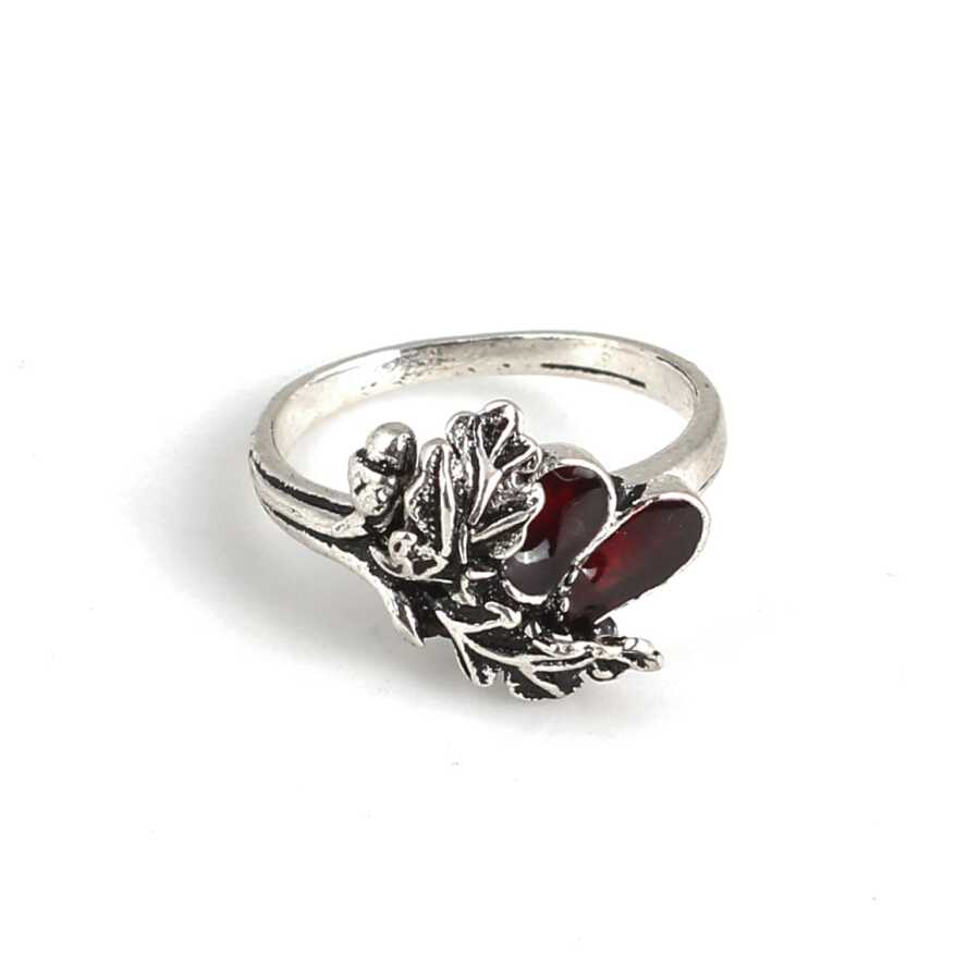 Premium Sterling Silver Red Enamel Leaf Ring