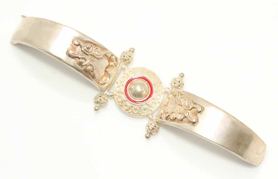 925 Sterling Silver Red Enamel Antique Design Bangle