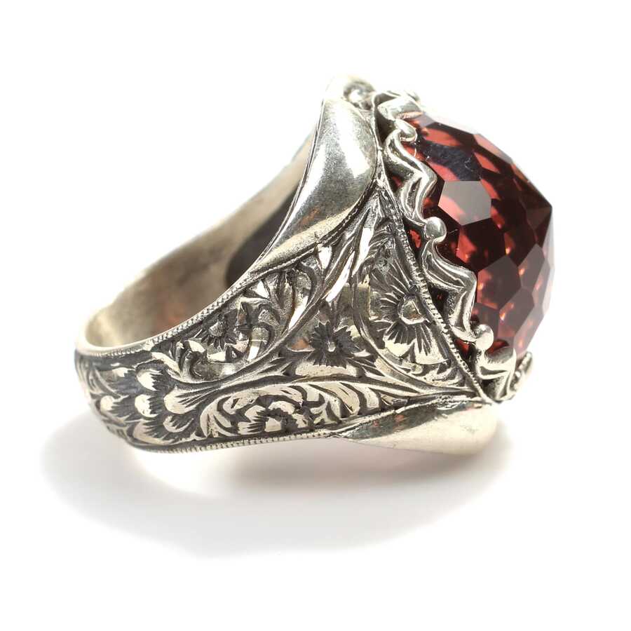 Sterling Silver Zultanite Men's Ring - Faceted & Hand-Engraved