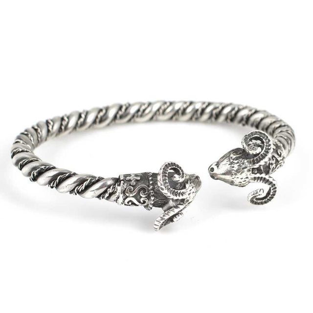 Professional 925 Sterling Silver Ram Head Twisted Bangle