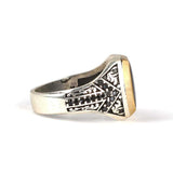 925 Sterling Silver Men's Ring - Black Enamel with Zircon Stones