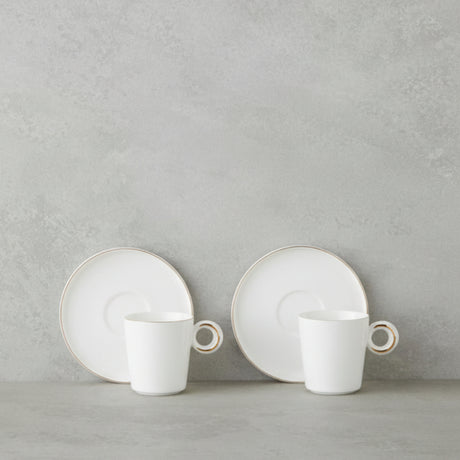 Elegant White Gold Porcelain Turkish Coffee Cup Set - 4 Piece Duo