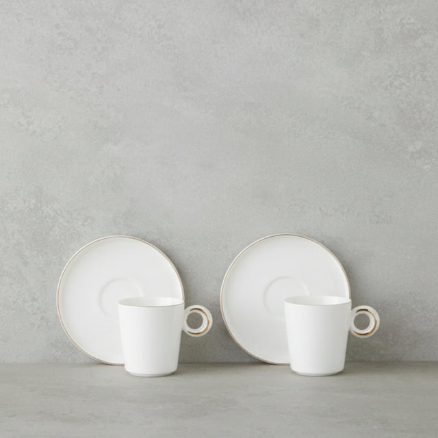 Elegant White Gold Porcelain Turkish Coffee Cup Set - 4 Piece Duo
