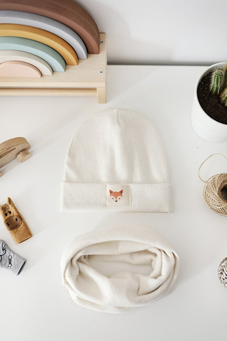 Ecru Fox Ribbed Beanie & Neck Warmer Set - TryAladdin