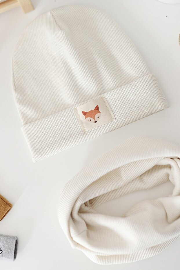 Ecru Fox Ribbed Beanie & Neck Warmer Set - TryAladdin