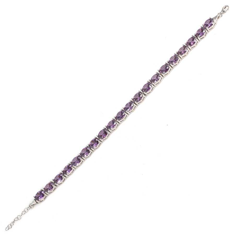 Sterling Silver Synthetic Amethyst Oval Line Bracelet