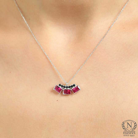925 Sterling Silver Three-Stone Necklace - Zircon Gemstone Pendant