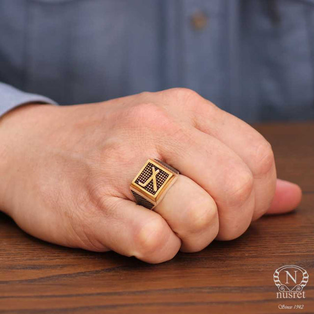925 Sterling Silver & Bronze Men's Ring - Cepni Motif & Dotted Design