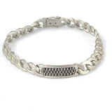 925 Sterling Silver Black Zircon Gourmet Link Bracelet - Matte Finish