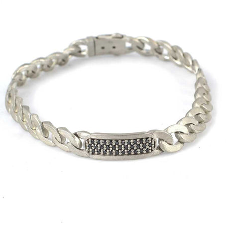 925 Sterling Silver Black Zircon Gourmet Link Bracelet - Matte Finish