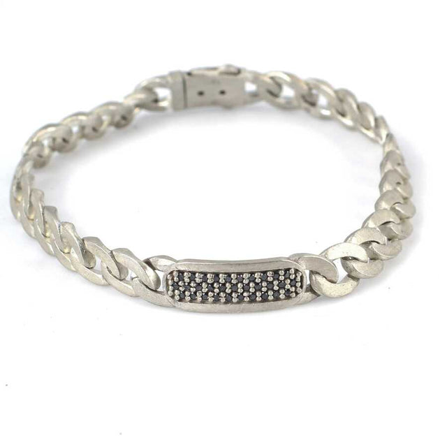 925 Sterling Silver Black Zircon Gourmet Link Bracelet - Matte Finish