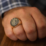 925 Sterling Silver Polished Round Top Caesar Style Ring