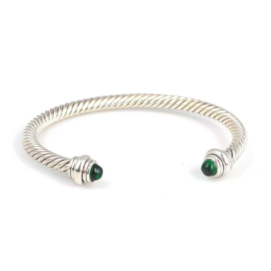 Premium Sterling Silver Twisted Green Agate Men's Bracelet