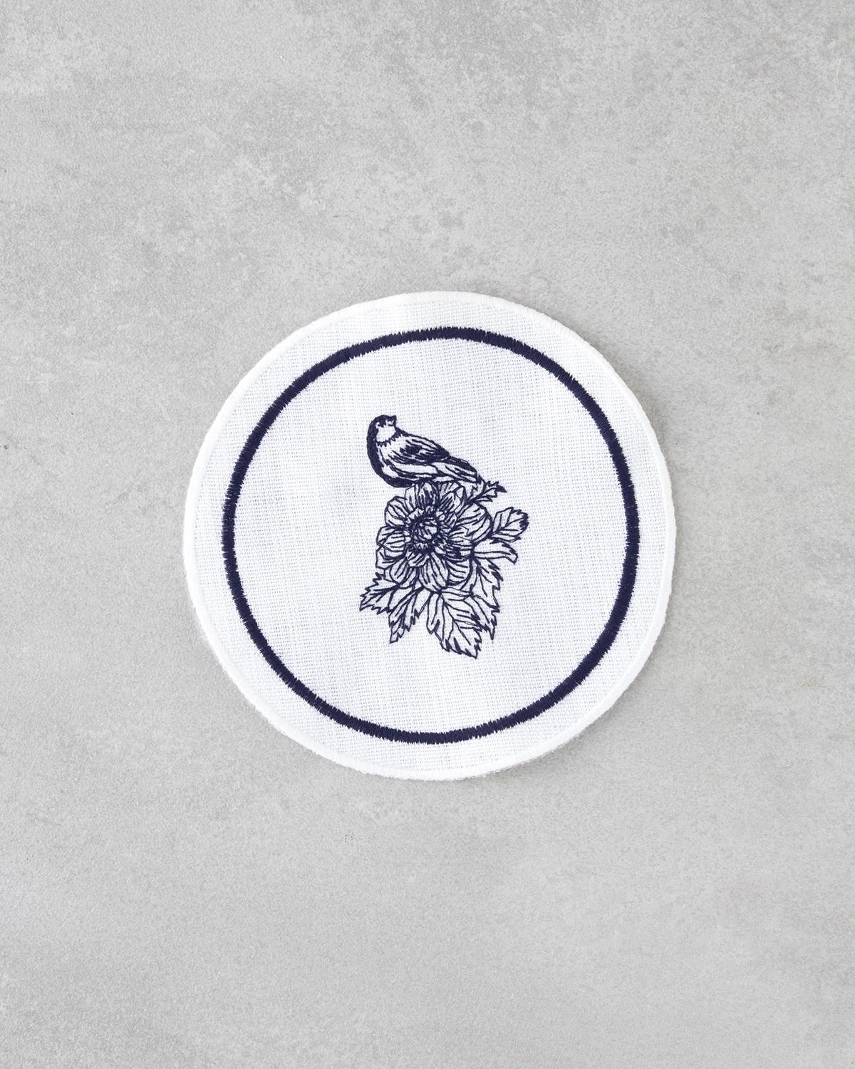 Premium Durable Polyester Coaster Set - 4 Piece 14cm White Navy