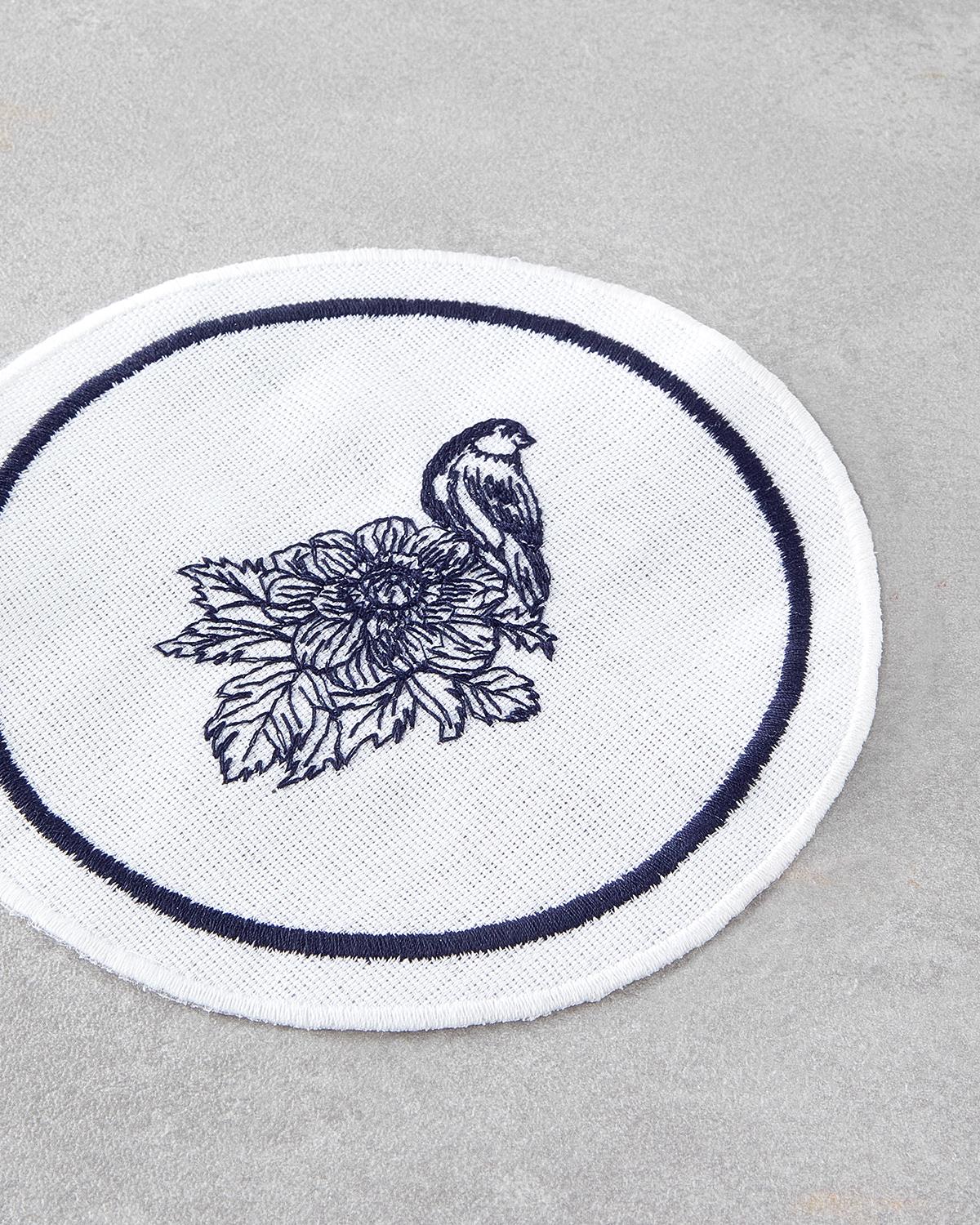 Premium Durable Polyester Coaster Set - 4 Piece 14cm White Navy