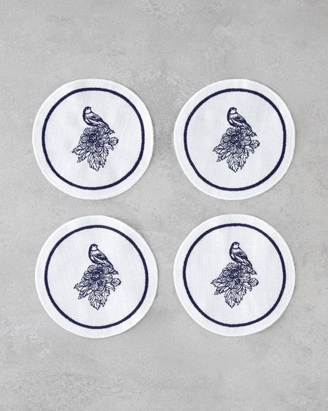 Premium Durable Polyester Coaster Set - 4 Piece 14cm White Navy