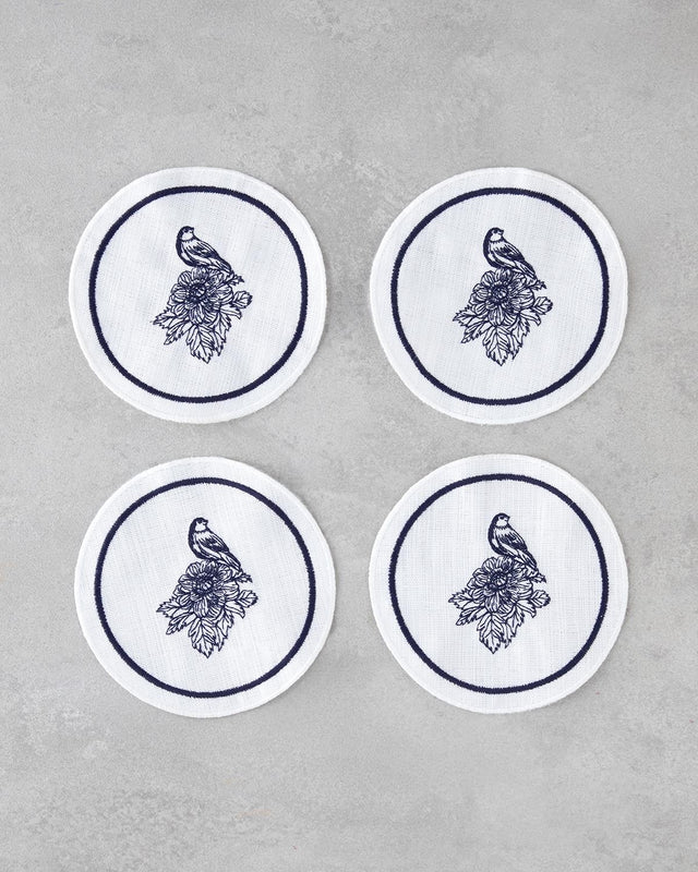 Premium Durable Polyester Coaster Set - 4 Piece 14cm White Navy