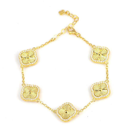 925 Sterling Silver Five Clover Zircon Bracelet