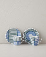 Elegant Porcelain Coffee Cup Set Blue Green 4 Piece