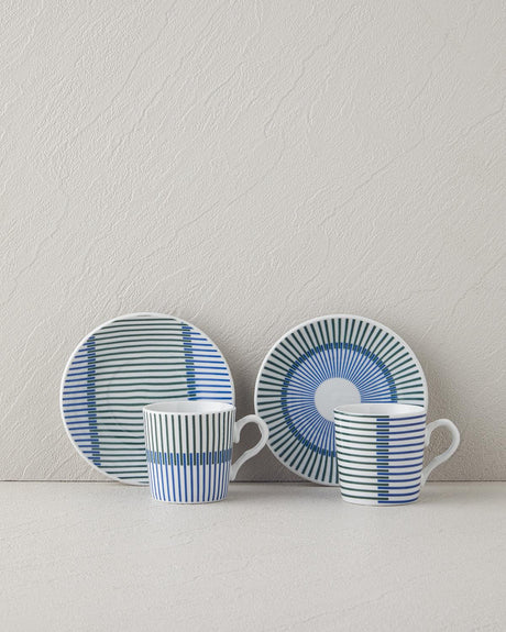 Elegant Porcelain Coffee Cup Set Blue Green 4 Piece