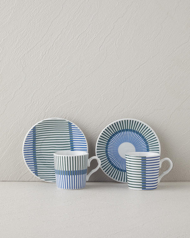 Elegant Porcelain Coffee Cup Set Blue Green 4 Piece