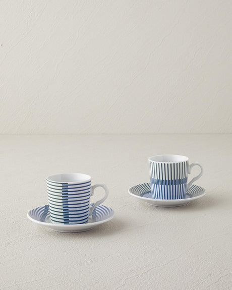 Elegant Porcelain Coffee Cup Set Blue Green 4 Piece